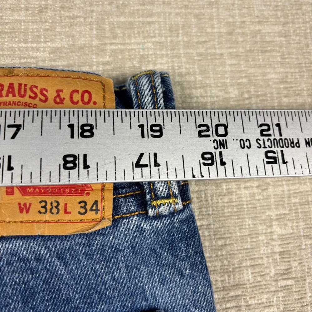 Levis 505 Mens 38x34 Jeans Medium Blue Washed Denim Workwear Fade